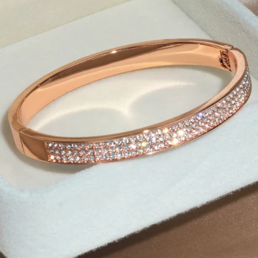 2X$60 18k PINK GOLD Plate Crystal Cuff Bangles Bracelets For Women